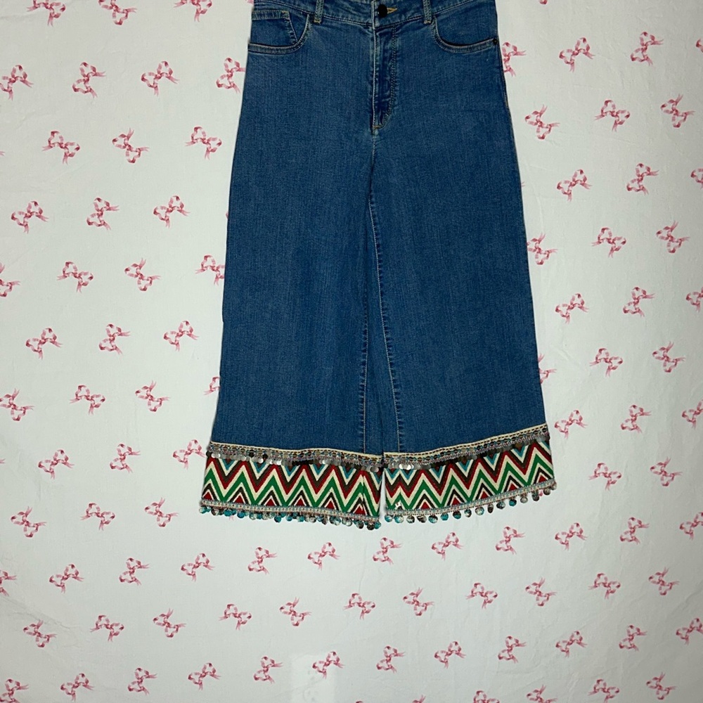 Alice + Olivia Blue Jeans with Colorful Zigzag Hem